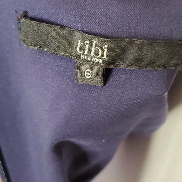 TIBI New York Dress 100% Silk Sz Medium Blue Sleeveless‎ Ruched Front Abstract - Picture 10 of 13